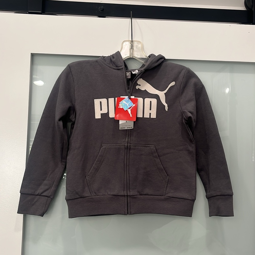 Puma Charcoal Gray Zip-Up Hoodie with Sparkly Logo, Size Small